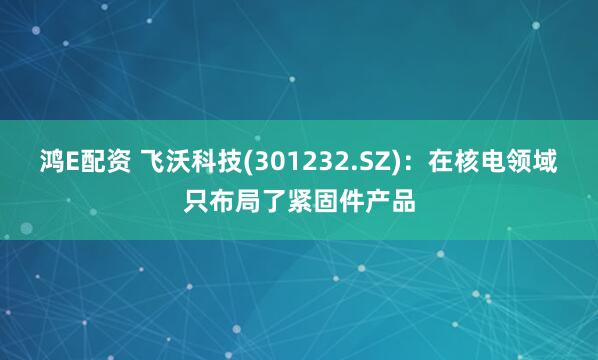 鸿E配资 飞沃科技(301232.SZ)：在核电领域只布局了紧固件产品