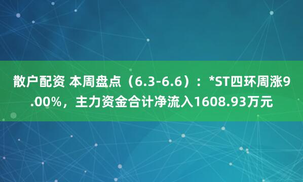 散户配资 本周盘点（6.3-6.6）：*ST四环周涨9.00%，主力资金合计净流入1608.93万元