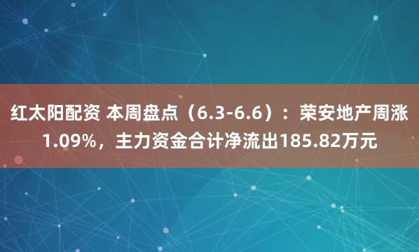 红太阳配资 本周盘点（6.3-6.6）：荣安地产周涨1.09%，主力资金合计净流出185.82万元
